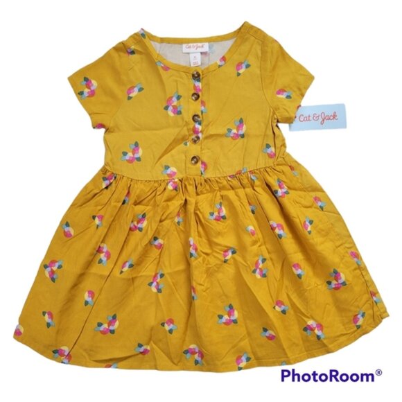 Cat & Jack Other - New Cat&Jack Girl's Short Sleeve Floral Yellow Button Front Dress